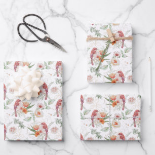 Papier cadeau mariage aquarelle Roses roses et Ois