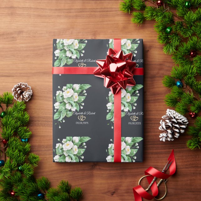 Papier Cadeau Mariage aux fleurs blanches (Cadeau de vacances)