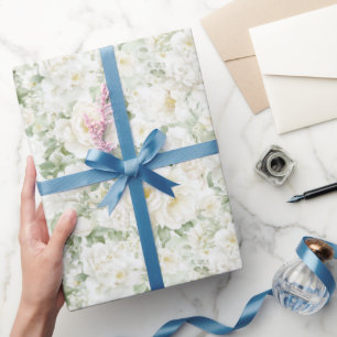 Papier Cadeau Mariage aux rayures florales de roses blanches aux