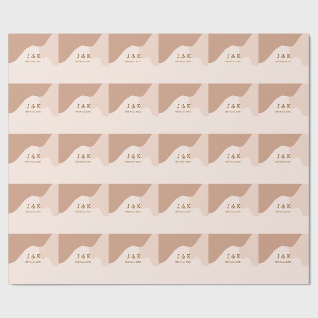 Papier Cadeau Mariage beige boho courbé nom date orange (Plat)