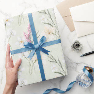 Papier Cadeau Mariage Blanc Crème Hibiscus Floral Fête de Mariée