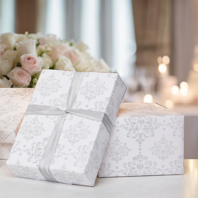 Papier Cadeau Mariage Blanc Damask Simple Elegance Classic (Créateur téléchargé)