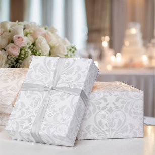 Papier Cadeau Mariage Blanc Damask Simple Elegance Rose