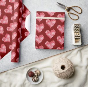 Papier Cadeau Mariage Burgundy Red Flame Hearts