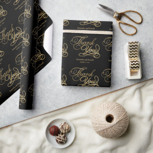 Papier Cadeau Mariage calligraphié remerciement en feuille d'or 