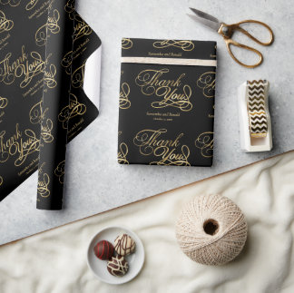 Papier Cadeau Mariage calligraphié remerciement en feuille d'or