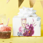 Papier Cadeau Mariage Champagne Floral Magenta Avant la Bague<br><div class="desc">Papier d'emballage pour mariage ou enterrement de vie de jeune fille.  Verre à champagne.  Floral magenta.  Élégant.  "Avant la bague"</div>