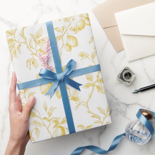 Papier Cadeau Mariage Chic aux Citrons Jaunes (Cadeaux)