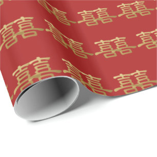 Papier Cadeau Mariage chinois double bonheur Red Bridal cadeau