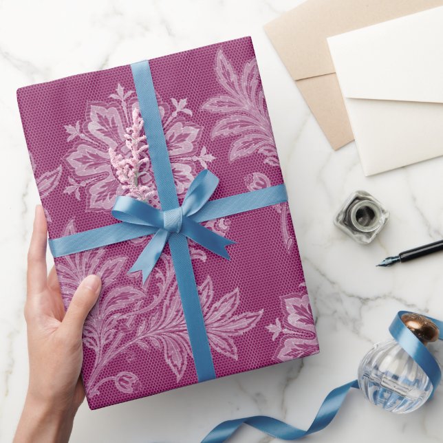 Papier Cadeau Mariage civil en dentelle florale burgonde (Cadeaux)