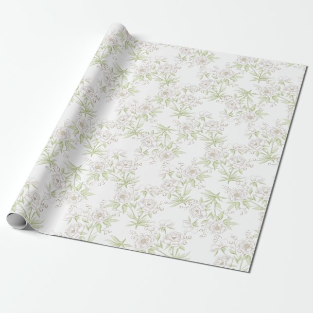 Papier Cadeau Mariage Classique Rose Blanche (Déroulé)