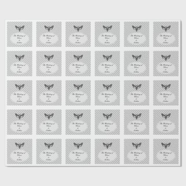 Papier Cadeau Mariage Crâne de Moth Gothique – Élégance Sombre  (Plat)