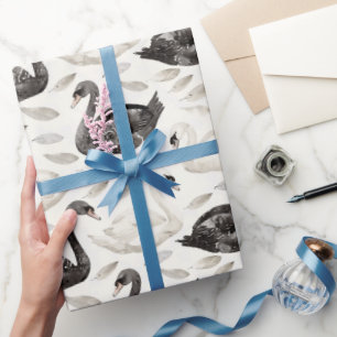 Papier Cadeau Mariage Cygnes Noirs Blancs