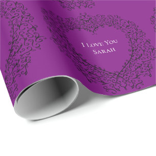 Papier Cadeau Mariage de coeur pourpre et noir