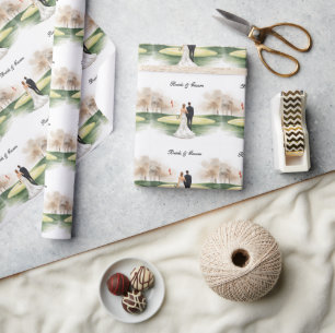 Papier Cadeau Mariage de golf avec la mariée et le marié sur le