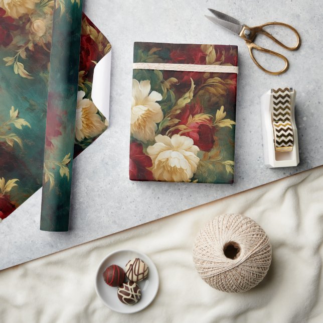 Papier Cadeau Mariage de la Fête des mariées de fleurs rouges ro (Artisanat)
