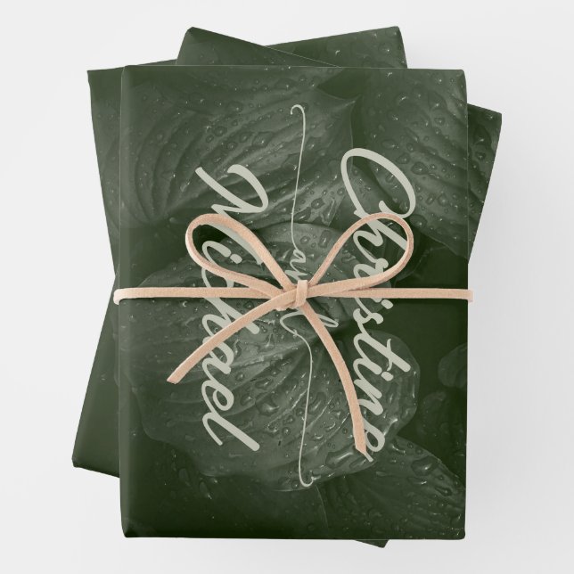 Papier Cadeau Mariage de printemps à la feuille verte (En situation)