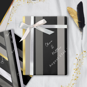 Papier Cadeau Mariage de typographie Elegant Black Grey Gold Str