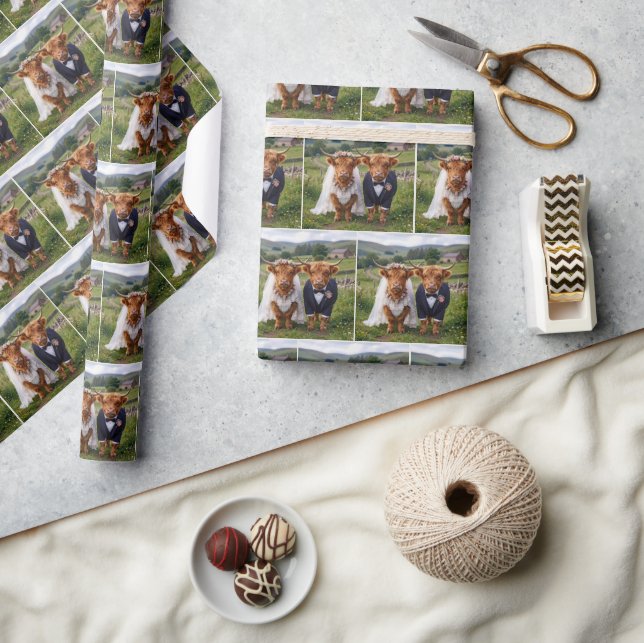 Papier Cadeau Mariage Écossais Vaches des Highlands (Artisanat)