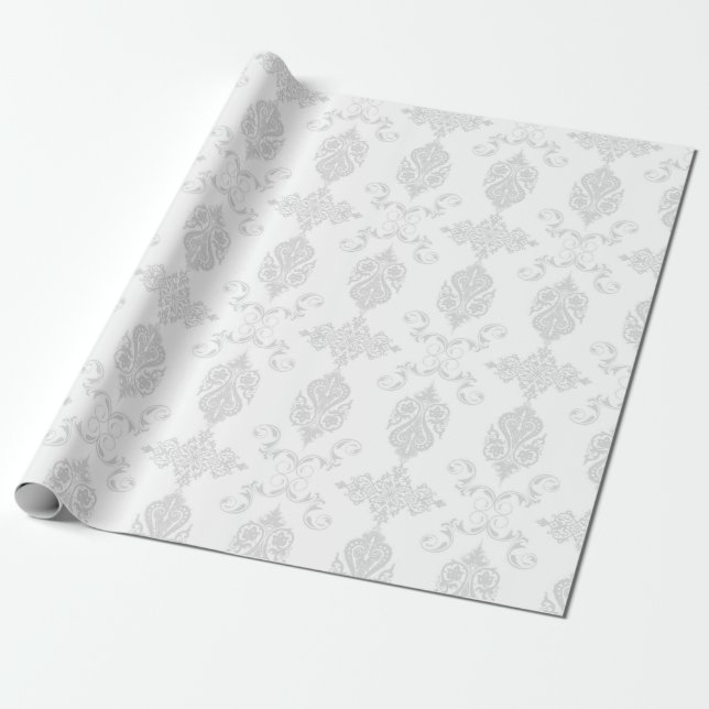 Papier Cadeau Mariage Élégant Gris Pâle & Blanc (Déroulé)