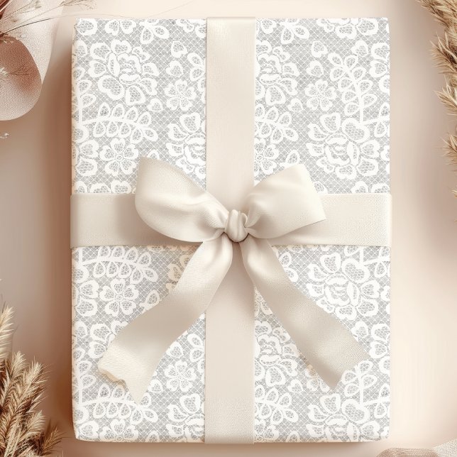 Papier Cadeau Mariage en dentelle blanche vintage élégant (Créateur téléchargé)