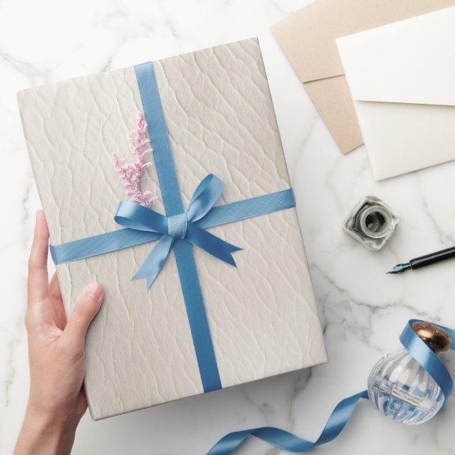 Papier Cadeau Mariage en faux cuir crème blanc   (Cadeaux)
