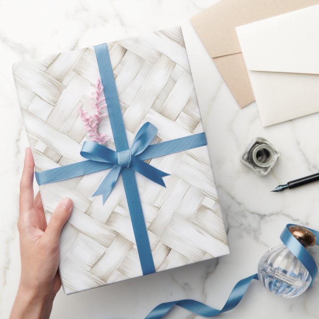 Papier Cadeau Mariage en trame de panier blanche tissée (Cadeaux)