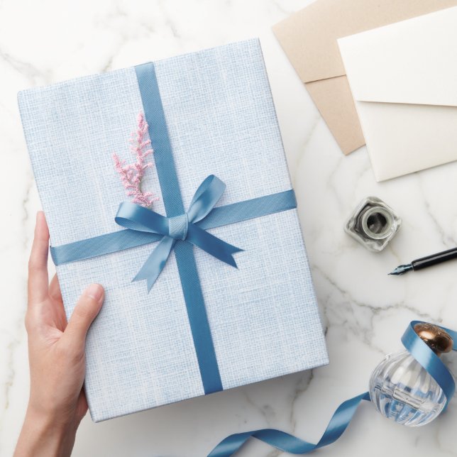 Papier Cadeau Mariage Faux Lin Bleu Clair de Fête de Mariée (Cadeaux)