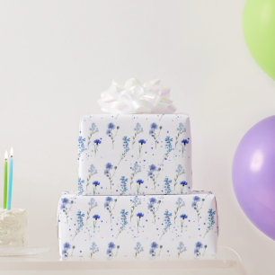 Papier Cadeau Mariage Fleur Sauvage Aquarelle Bleue 