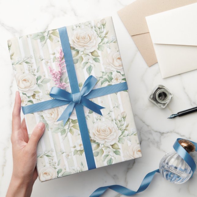 Papier Cadeau Mariage Fleurs en dégradé de rose et blanc Romanti (Cadeaux)