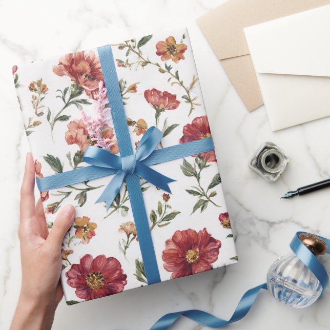 Papier Cadeau Mariage Fleurs Rouges (Cadeaux)