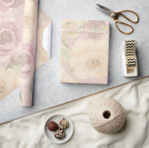 Papier Cadeau Mariage Floral Aquarelle Roses Rouge Bohème
