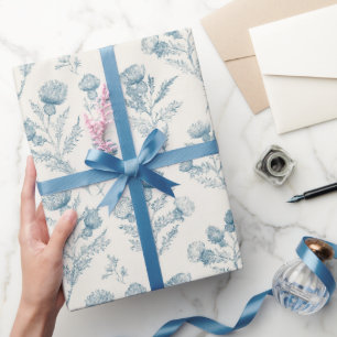 Papier Cadeau Mariage floral blanc bleu élégant