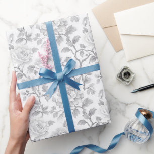 Papier Cadeau Mariage Floral Blanc Gris