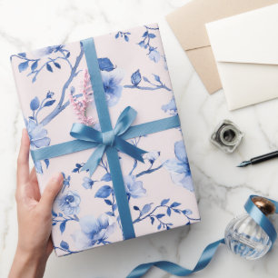 Papier Cadeau Mariage floral bleu bleu romantique