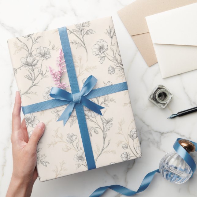 Papier Cadeau Mariage Floral Chic Crème (Cadeaux)