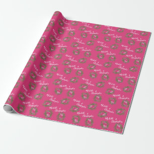 Papier Cadeau Mariage floral rose vif