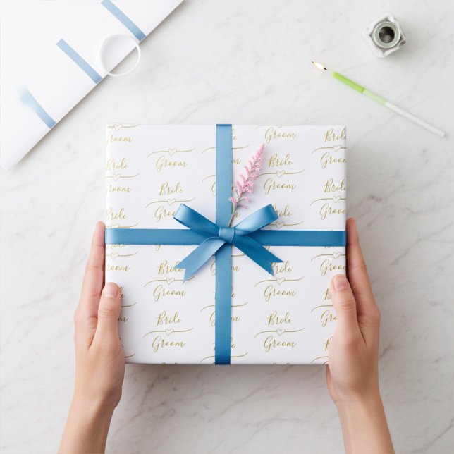 Papier Cadeau Mariage Gold et White de mariée et de chambre pers (Créateur téléchargé)