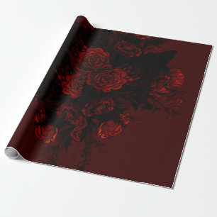 Papier Cadeau Mariage gothique élégant floral rouge profond