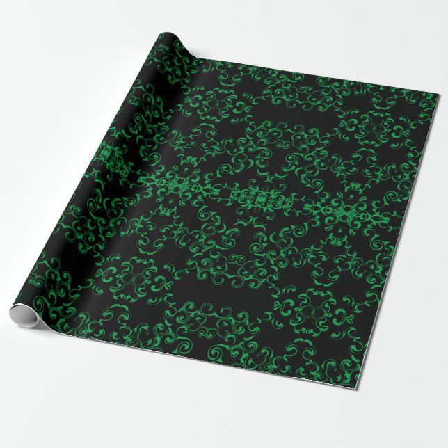 Papier Cadeau Mariage gothique vert et noir (Déroulé)