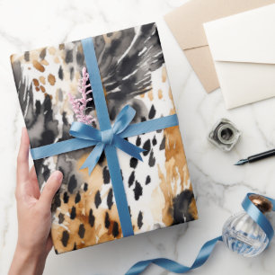 Papier Cadeau Mariage Léopard Noir Crème Fleur Animal