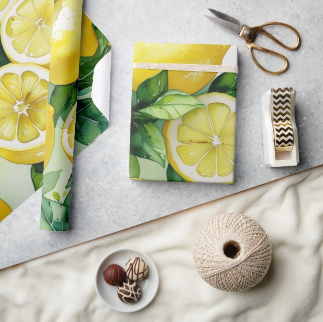 Papier Cadeau Mariage moderne en bleu et jaune avec motif floral (Artisanat)