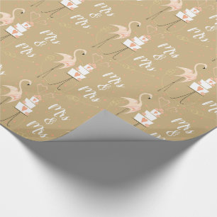 Papier cadeau mariage Mrs & Mrs flamant rose