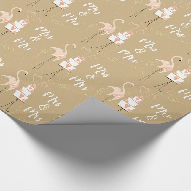 Papier cadeau mariage Mrs & Mrs flamant rose (Coin)