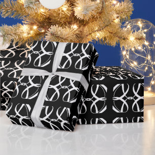 Papier Cadeau Mariage noir et blanc, anneaux Fiançailles