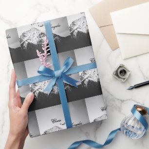 Papier Cadeau Mariage noir et blanc sous les montagnes