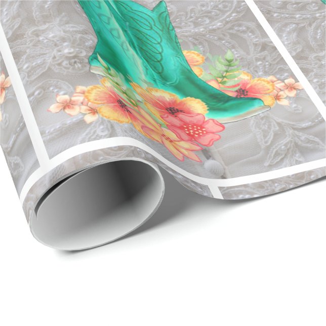 Papier Cadeau Mariage Occidental Bottes De Cowboy Sur Dentelle A (Coin rond)