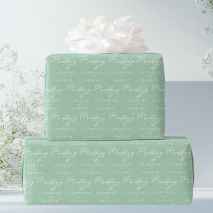 Papier Cadeau Mariage personnalisé Chic Mint Green White