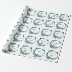 Papier Cadeau Mariage personnalisé chic vert violet