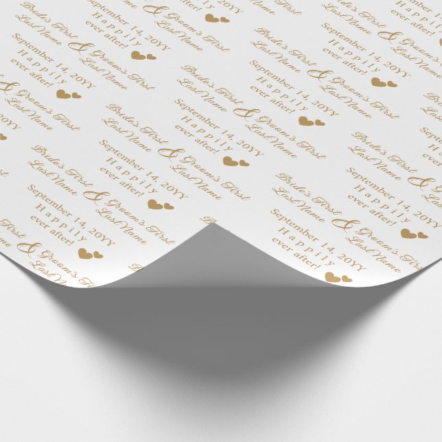 Papier Cadeau Mariage personnalisé Coeurs d'or Mariée & Salle (Coin)